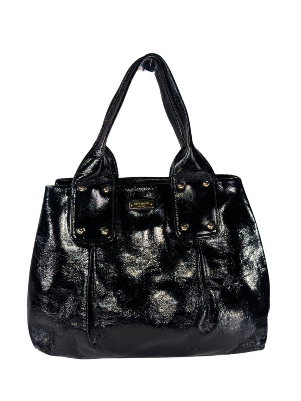 Kate Spade Black Patent Leather Slouchy Studded Y2K Shoulder Bag Tote